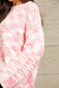 e.Luna Pink Heathered Soft Chunky Cable Knit Top