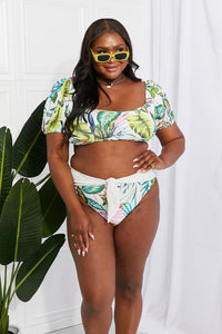 Marina West Swim Multicolor Tropical Puffy Sleeve Tie Detail Bikini Set