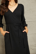 Load image into Gallery viewer, Culture Code Solid Black Tie Wrap Style Dress
