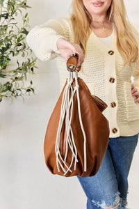 SHOMICO Fringe Detail Contrast Vegan Leather Handbag