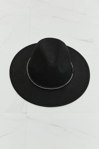 Fame Solid Black Rhinestone Embellished Wide Brim Hat