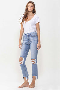 Lovervet by Flying Monkey Courtney High Rise Cropped Kick Flared Leg Blue Denim Jeans