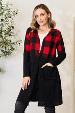 Load image into Gallery viewer, Heimish Red/Black Solid Plaid Contrast Open Front Longline Cardigan
