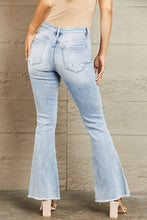 Load image into Gallery viewer, BAYEAS Rikki Mid Rise Distressed Flared Leg Blue Denim Jeans
