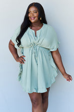 Load image into Gallery viewer, Ninexis Sage Green Tie Front Ruffle Trim Dress
