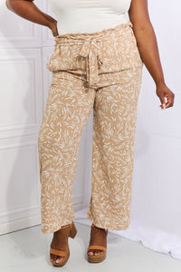 Heimish Tan Art Deco Pattern Paper Bag Tie Waist Pants