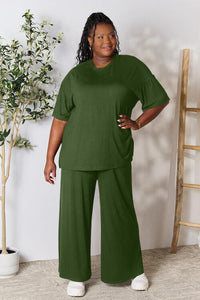 Double Take Solid Color Relaxed Fit Two Piece Loungewear Set