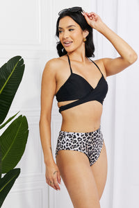 Marina West Swim Solid Leopard Halter Two Piece Bikini Set