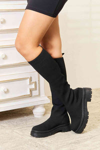WILD DIVA Black Knee High Platform Sock Boots