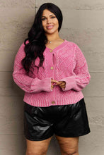 Load image into Gallery viewer, HEYSON Fuscia Mineral Washed Soft Cable Knit Cardigan
