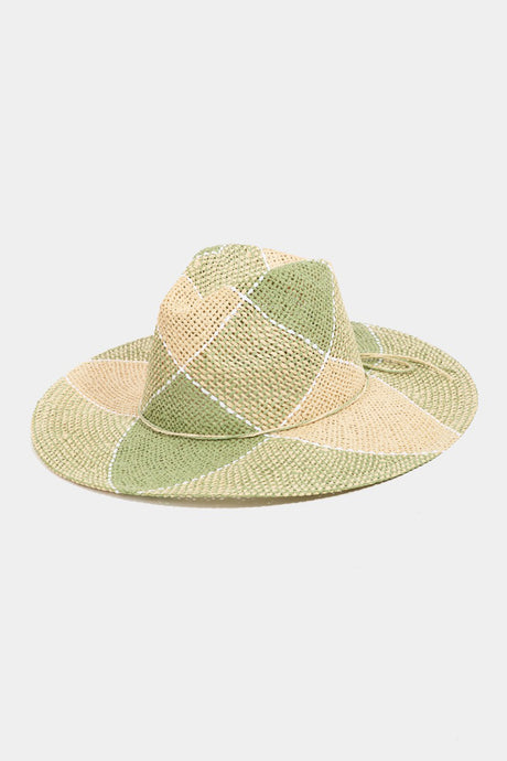 Fame Green Checkered Straw Braid Hat
