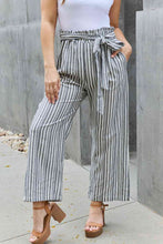 Load image into Gallery viewer, Heimish Multicolor Vertica Striped Belted Paper Bag Waist Cropped Pants
