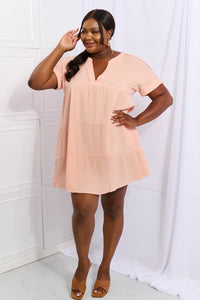 HEYSON Peach Gauze Textured Tiered Ruffle Mini Dress
