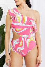 Load image into Gallery viewer, Marina West Swim Pink Multicolor Asymmetric Cutout Ruffle One Piece
