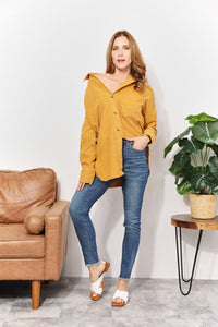 HEYSON Yellow Oversized Corduroy Button Down Shirt