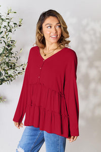 Double Take Long Sleeve Tiered Frilly Top
