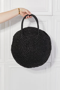 Justin Taylor Black Straw Rattan Handwoven Handbag