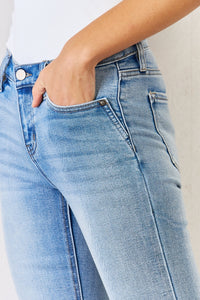 Kancan Y2K Mid Rise Side Slit Blue Denim Bootcut Jeans