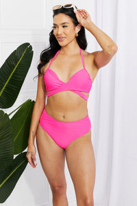 Marina West Swim Hot Pink Halter Two Piece Bikini Set