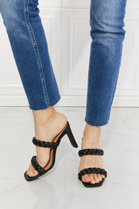 MM Shoes Black Double Braided Block High Heel Sandals