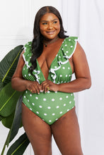 Load image into Gallery viewer, Marina West Swim Green Polka Dot Ruffle Plunge Swimsuit
