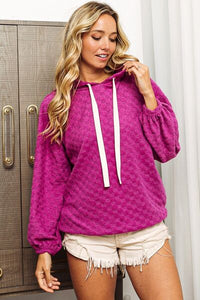 BiBi Magenta Checker Textured Drawstring Hoodie