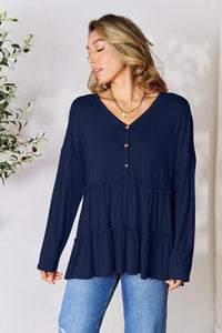 Double Take Long Sleeve Tiered Frilly Top