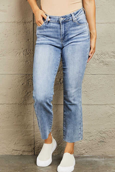BAYEAS Charlotte Mid Rise Cropped Relaxed Skinny Blue Denim Jeans
