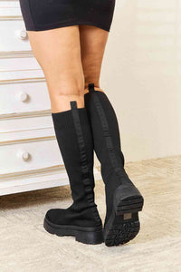 WILD DIVA Black Knee High Platform Sock Boots