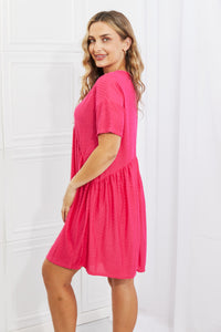 BOMBOM Hot Fushia Pink Swiss Dot Seam Detailed Dress