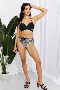 Marina West Swim Solid Leopard Halter Two Piece Bikini Set
