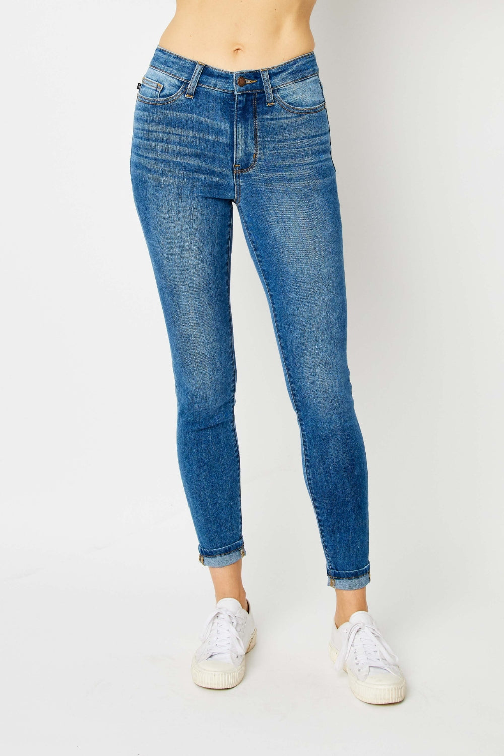 Judy Blue Cuffed Hem Blue Denim Skinny Jeans