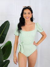 Load and play video in Gallery viewer, Marina West Swim Gingham Daisy Puffy Sleeve One Piece
