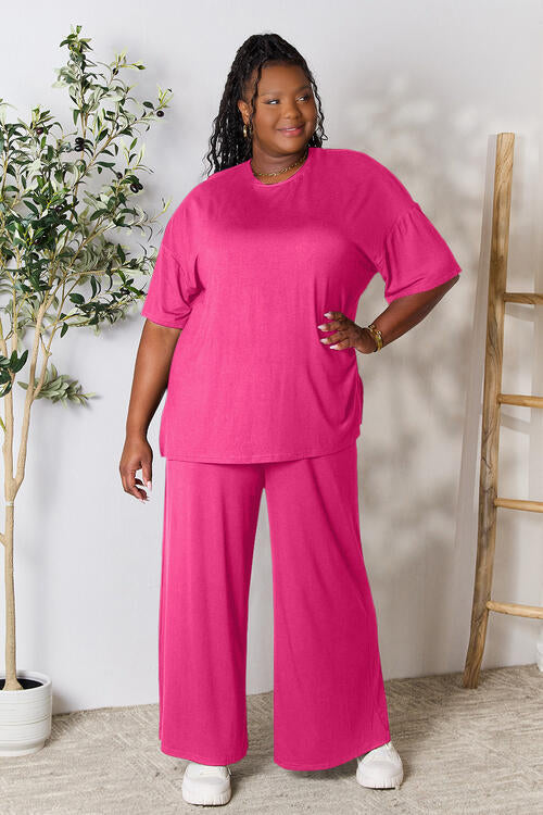 Double Take Solid Color Relaxed Fit Two Piece Loungewear Set