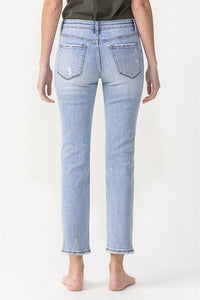 Lovervet Andrea Midrise Distressed Cropped Straight Leg Blue Denim Jeans