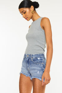 Kancan Dezi Distressed Chewed Raw Hem Denim Shorts