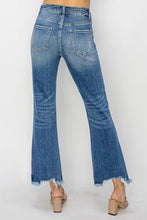 Load image into Gallery viewer, RISEN High Waisted Raw Hem Flared Leg Blue Denim Jeans
