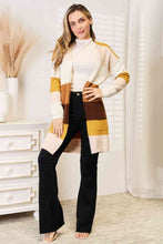 Cargar imagen en el visor de la galería, Woven Right Multicolor Color Block Striped Open Front Longline Cardigan
