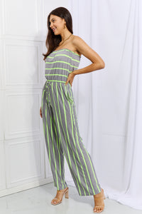 Sew In Love Gray Neon Lime Striped Jumpsuit