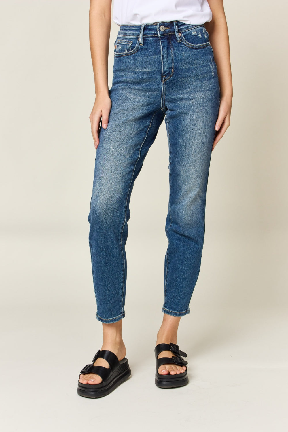 Judy Blue Tummy Control High Waisted Blue Denim Relaxed Skinny Jeans