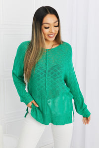 Mittoshop Solid Green Exposed Seam Side Slit Hem Knit Top