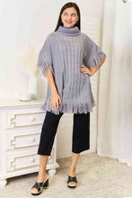 Load image into Gallery viewer, Justin Taylor Gray Fringe Turtleneck Poncho
