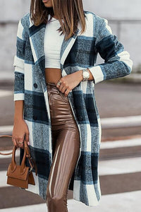 Double Take Plaid Button Down Lapel Collared Coat