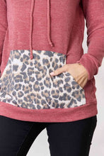 Load image into Gallery viewer, BiBi Solid Leopard Contrast Drawstring Cowl Neck Top
