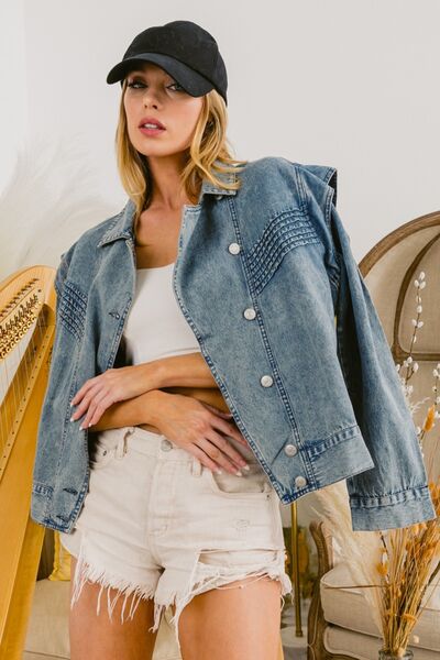 BiBi Button Down Long Sleeve Denim Jacket