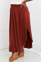 Load image into Gallery viewer, Zenana Solid Red Smocked Waist Slit Side Curved Hem Maxi Skirt
