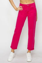 Load image into Gallery viewer, RISEN High Waisted Rolled Hem Pink Denim Straight Leg Jeans
