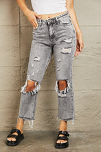 Carregar imagem no visualizador da galeria, BAYEAS Instant Attraction Acid Wash High Waisted Destroyed Straight Leg Gray Denim Jeans
