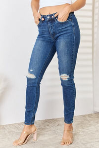 Judy Blue Remy High Waisted Distressed Blue Denim Skinny Jeans