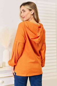 Basic Bae Orange Button Down Hooded Waffle Knit Top